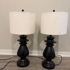 Pair of Black Table Lamps White Shades